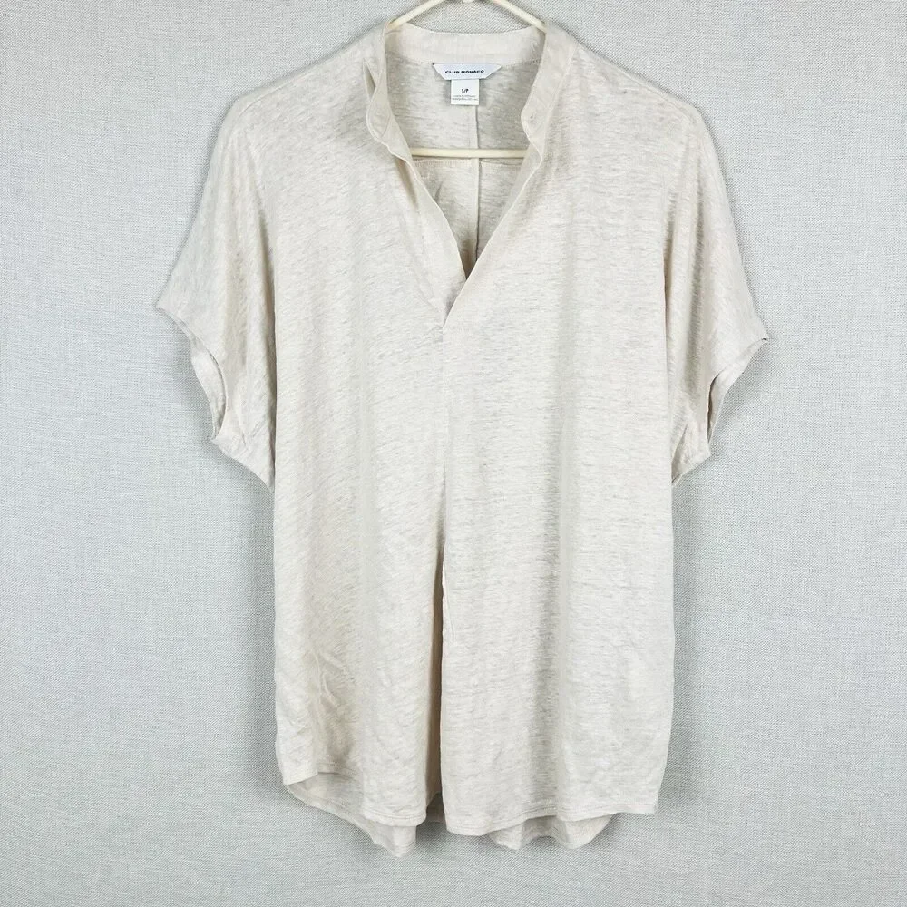 Club Monaco Linen Beige Oversized Cap Sleeve Jandina Tunic Top Small